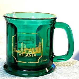 Culver Emerald Green Glass Atlanta Skyline Souvenir Coffee Tea Mug Gold Rim USA